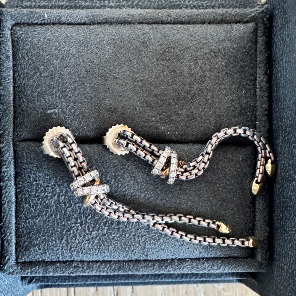 David Yurman HELENA CHAIN DROP EARRINGS Sterling Silver 18K Yellow Gold Diamonds